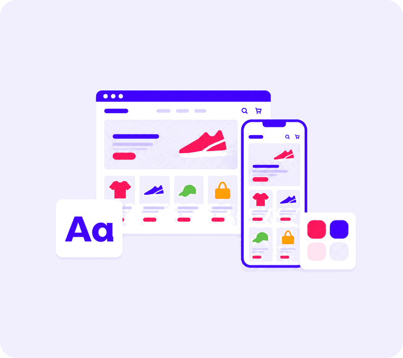 Redesign van een Shopify-webshop voor desktop en mobiel met typografie en kleuren