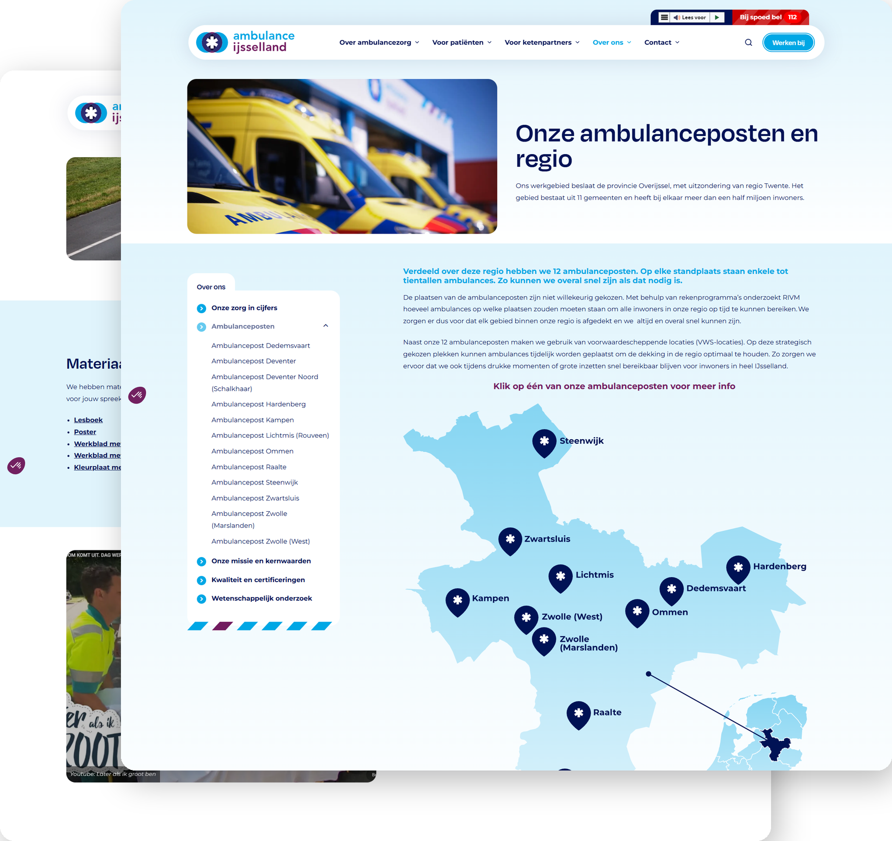 Overzicht van de ambulanceposten en de Kidscorner op de website van Ambulance IJsselland